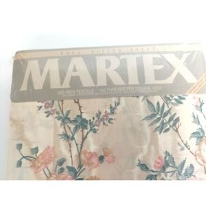 Martex Full Fitted Bed Sheet No Iron Percale Beige w/ Floral‎ Design W54''xL74''
